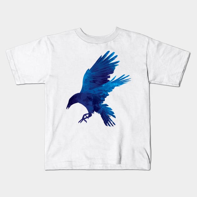 Raven Flying Digital Painting Kids T-Shirt by polliadesign